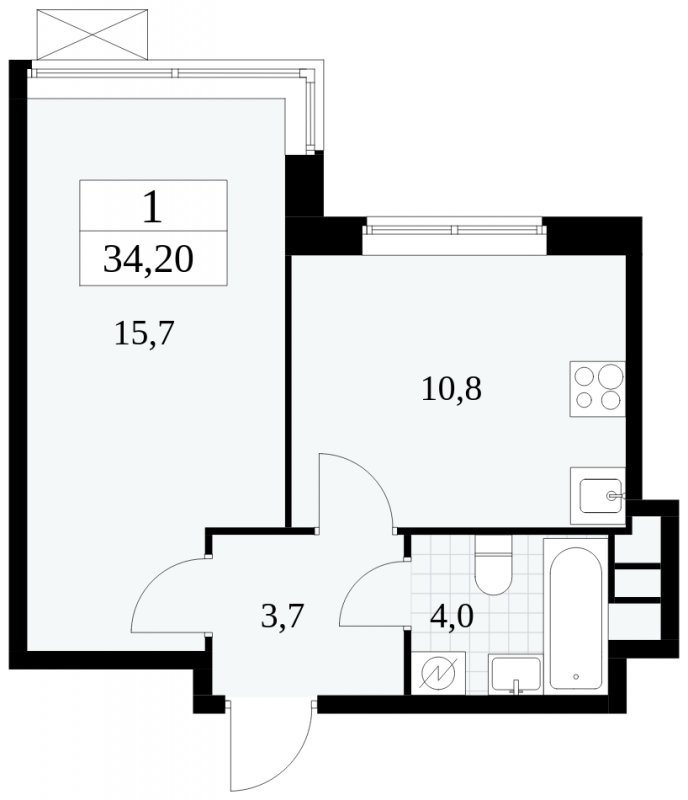 1-комнатная квартира без отделки, 34.2 м2, 2 этаж, сдача 1 квартал 2025 г., ЖК Прокшино, корпус 5.2.1 - объявление 1750938 - фото №1