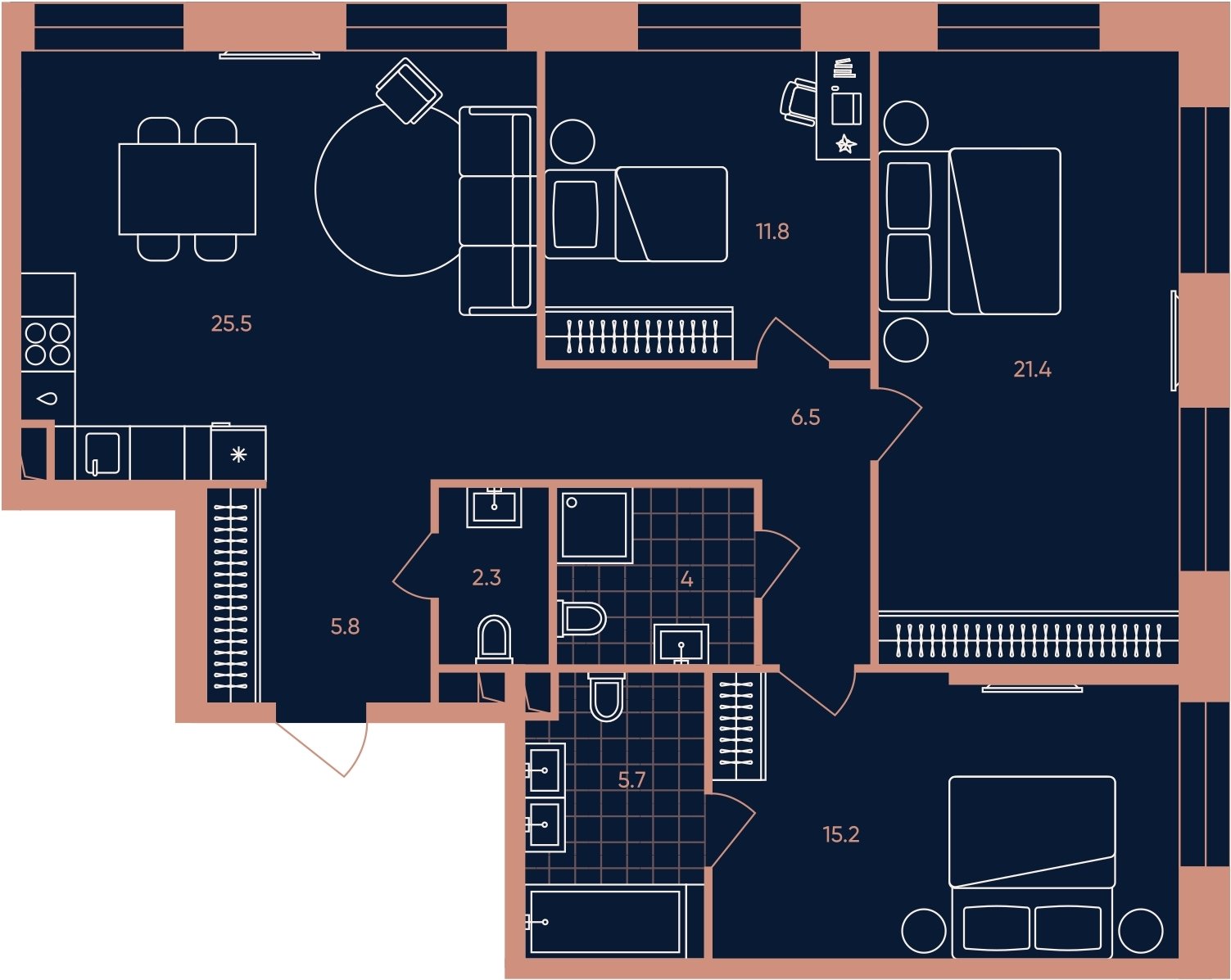 4-комнатная квартира (евро) с частичной отделкой, 98.2 м2, 27 этаж, сдача 3 квартал 2026 г., ЖК ERA, корпус 2 - объявление 2279992 - фото №1