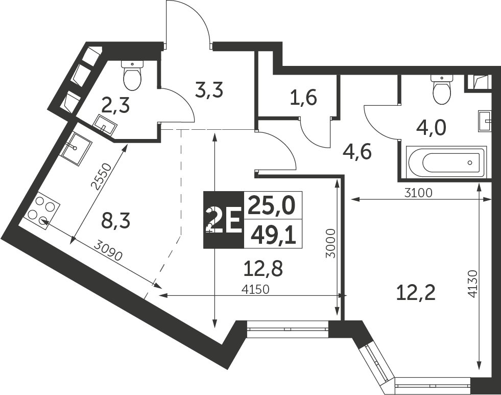 2-комнатная квартира без отделки, 49.1 м2, 37 этаж, дом сдан, ЖК Архитектор, корпус 1 - объявление 2350387 - фото №1