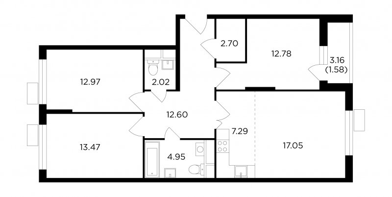 4-комнатная квартира с полной отделкой, 87.41 м2, 9 этаж, сдача 4 квартал 2022 г., ЖК VESNA, корпус 2 - объявление 1747937 - фото №1
