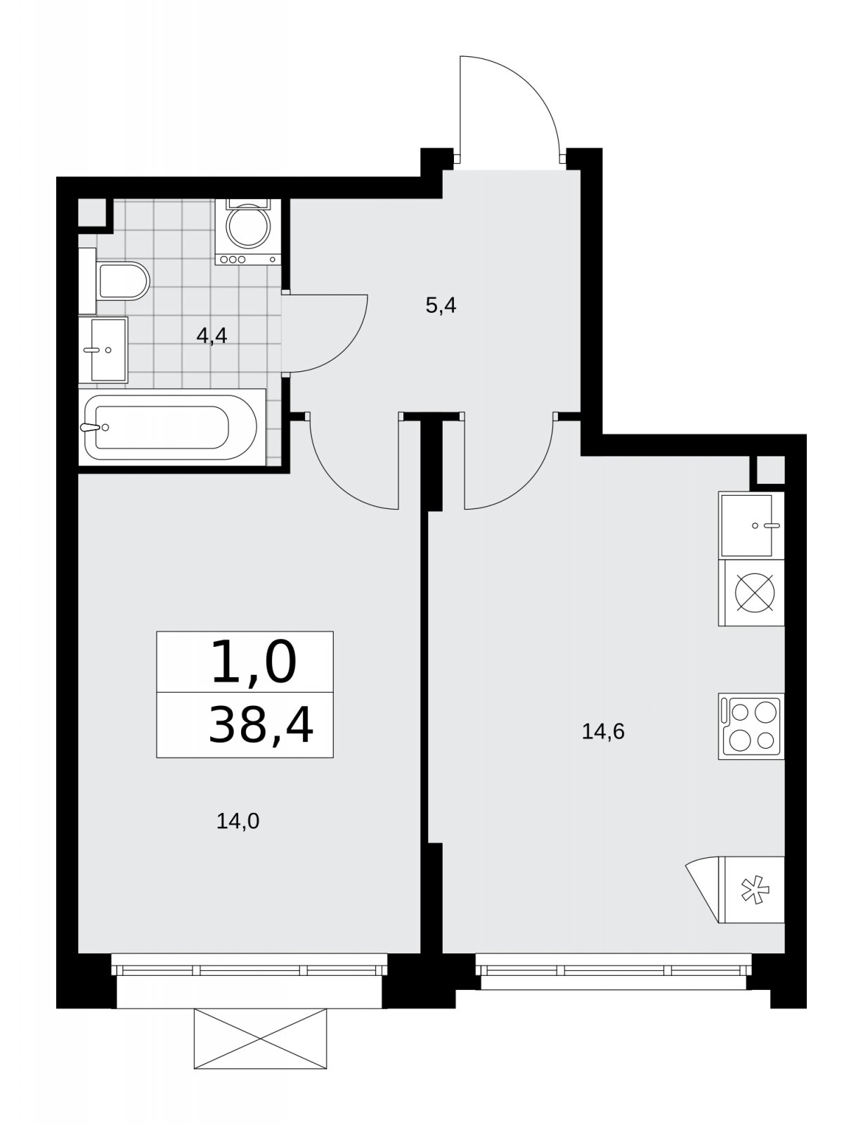 1-комнатная квартира без отделки, 38.4 м2, 2 этаж, сдача 1 квартал 2026 г., ЖК Прокшино, корпус 10.1.1 - объявление 2226834 - фото №1