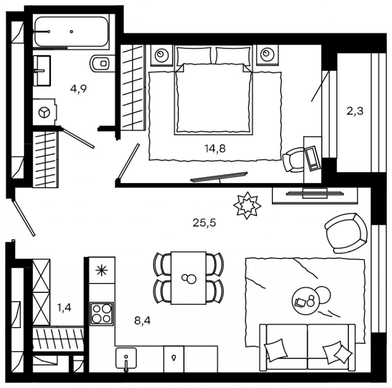 2-комнатные апартаменты без отделки, 56.2 м2, 10 этаж, дом сдан, ЖК Level Донской, корпус 1 - объявление 1672512 - фото №1
