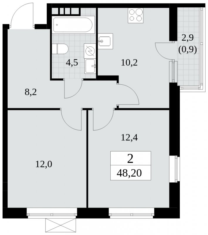 2-комнатная квартира с частичной отделкой, 48.2 м2, 8 этаж, сдача 1 квартал 2025 г., ЖК Прокшино, корпус 5.2.2 - объявление 1751174 - фото №1
