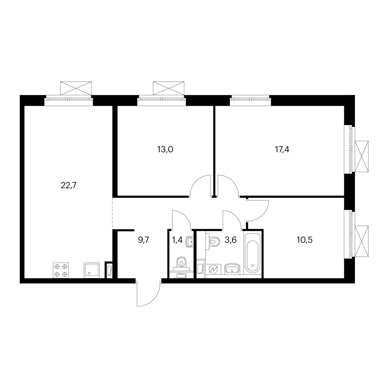 3-комнатная квартира с полной отделкой, 77.8 м2, 25 этаж, дом сдан, ЖК Мякинино парк, корпус 3.1 - объявление 2367813 - фото №1