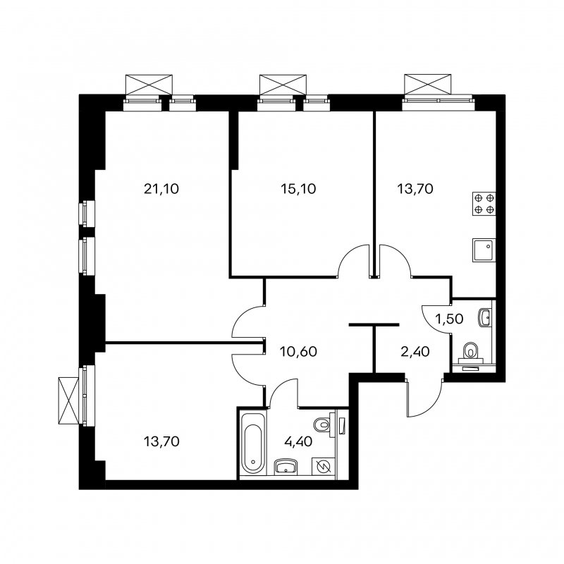 3-комнатная квартира с полной отделкой, 82.8 м2, 24 этаж, сдача 3 квартал 2022 г., ЖК Оранж Парк, корпус 10 - объявление 1362987 - фото №1