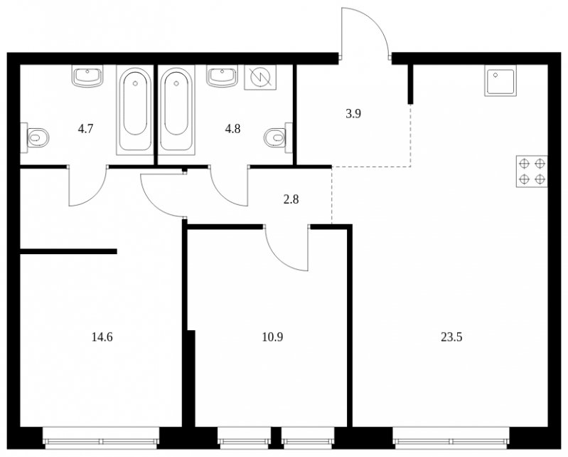 2-комнатная квартира с частичной отделкой, 65.2 м2, 28 этаж, сдача 4 квартал 2023 г., ЖК Кронштадтский 9, корпус 1.4 - объявление 1712566 - фото №1