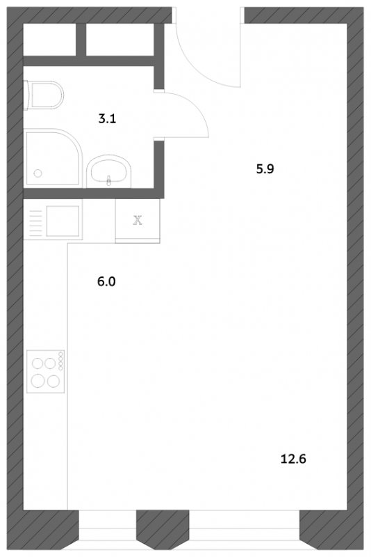 Студия с частичной отделкой, 27.54 м2, 5 этаж, сдача 4 квартал 2023 г., ЖК Городские истории, корпус 3 - объявление 1809877 - фото №1