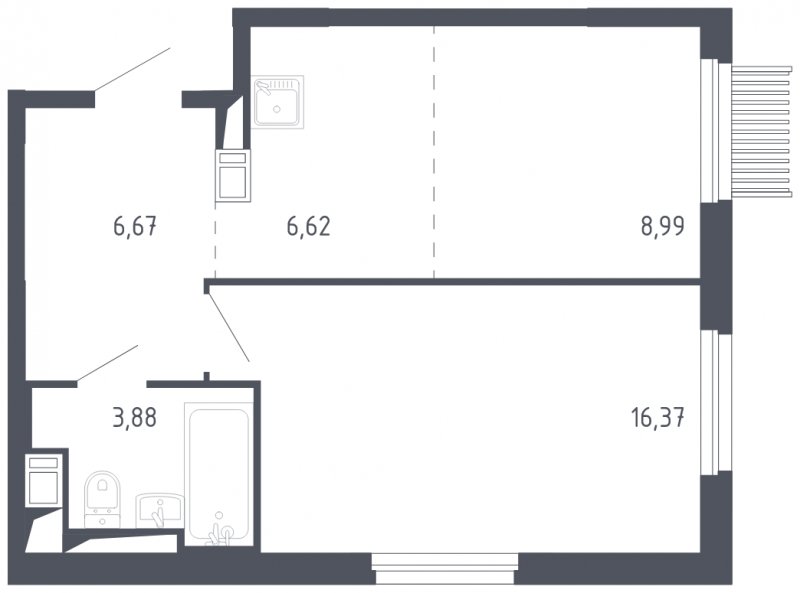 2-комнатная квартира с полной отделкой, 42.53 м2, 9 этаж, сдача 3 квартал 2023 г., ЖК Мытищи Парк, корпус 2 - объявление 1568802 - фото №1