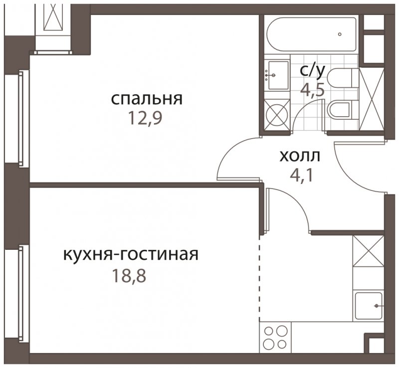 2-комнатная квартира (евро) без отделки, 40.3 м2, 2 этаж, дом сдан, ЖК HomeCity, корпус 1 - объявление 1762578 - фото №1