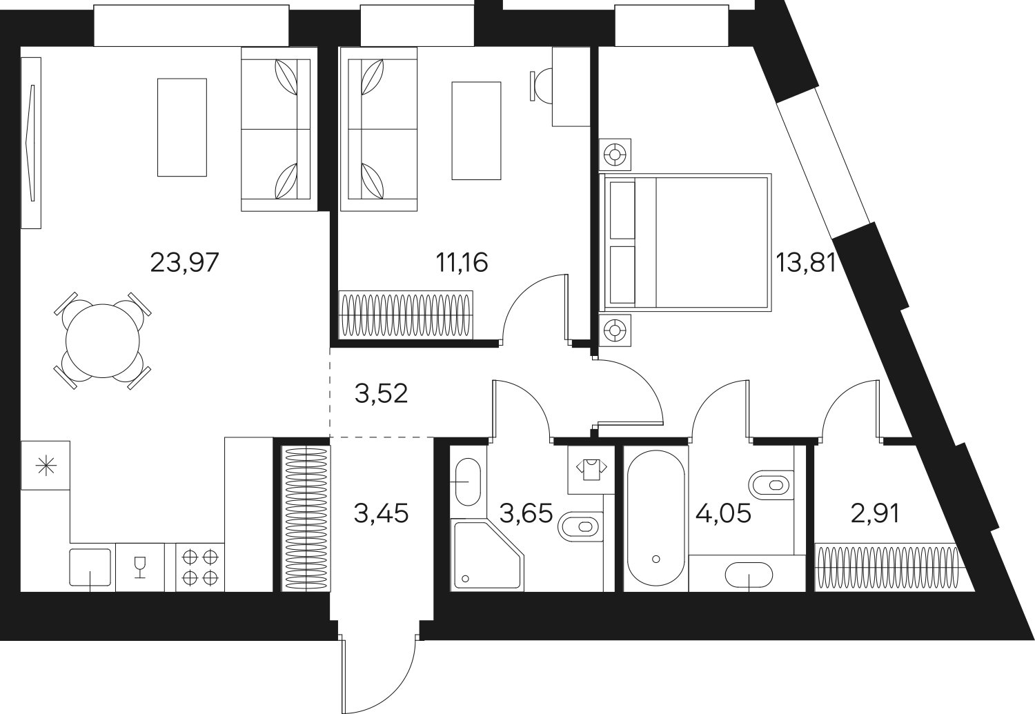 2-комнатная квартира без отделки, 66.52 м2, 18 этаж, сдача 4 квартал 2024 г., ЖК FØRST, корпус 2 - объявление 2095188 - фото №1