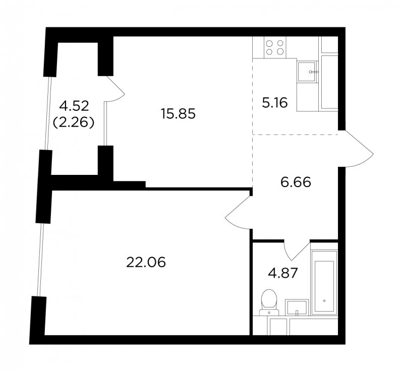 2-комнатная квартира без отделки, 56.86 м2, 27 этаж, сдача 2 квартал 2022 г., ЖК КутузовGRAD 2, корпус 4 - объявление 1748150 - фото №1