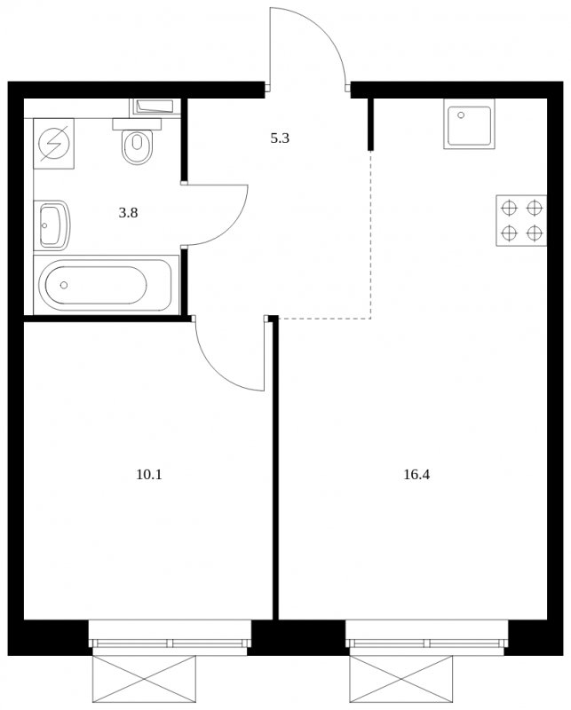1-комнатная квартира с полной отделкой, 35.6 м2, 15 этаж, сдача 4 квартал 2023 г., ЖК Восточное Бутово, корпус 15 - объявление 1652916 - фото №1