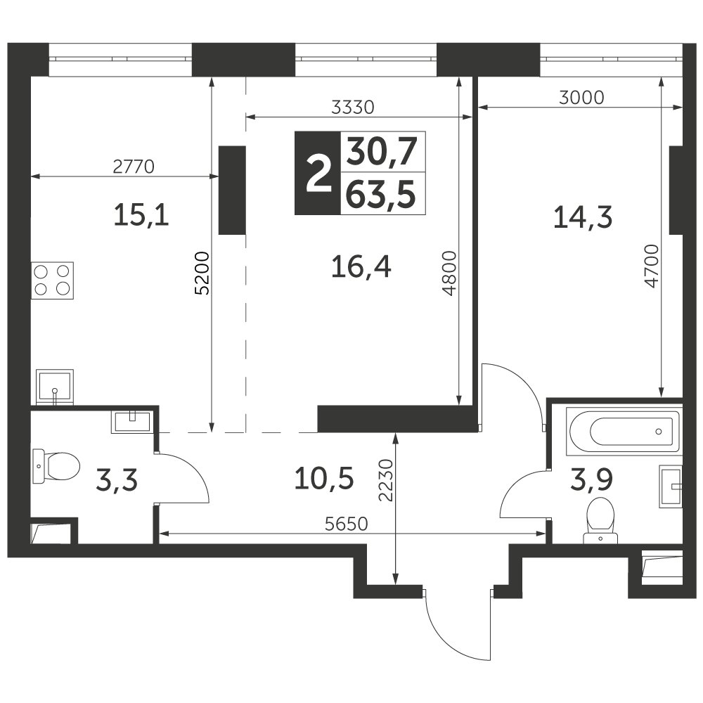 2-комнатная квартира с частичной отделкой, 63.5 м2, 20 этаж, дом сдан, ЖК Архитектор, корпус 3 - объявление 2345245 - фото №1
