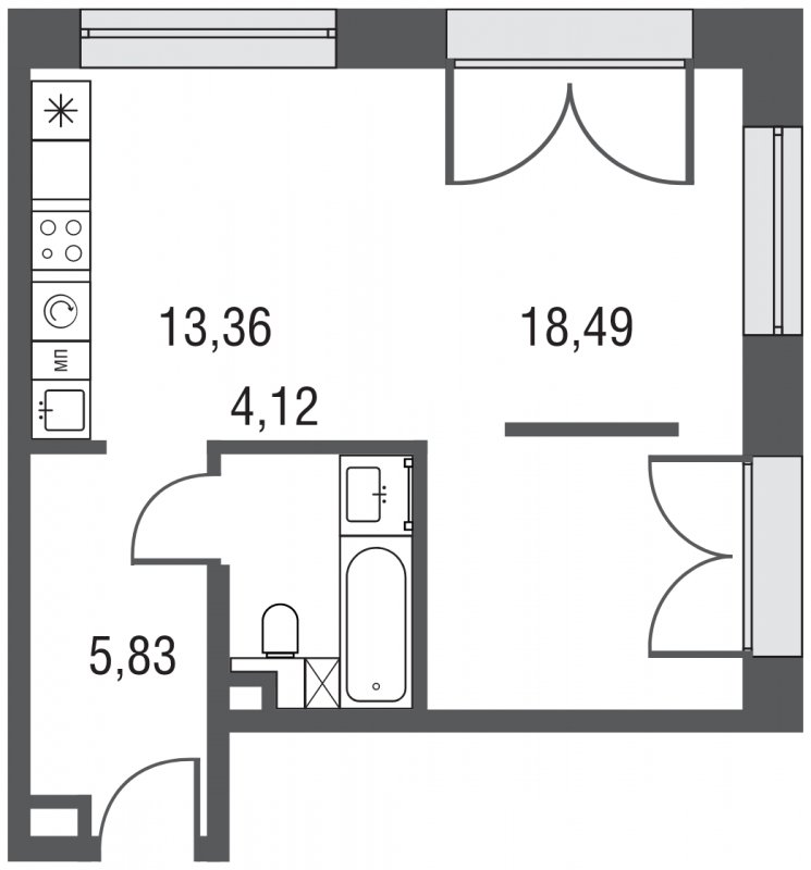 1-комнатная квартира без отделки, 41.8 м2, 12 этаж, сдача 3 квартал 2023 г., ЖК AFI Park Воронцовский, корпус 1 - объявление 1905580 - фото №1