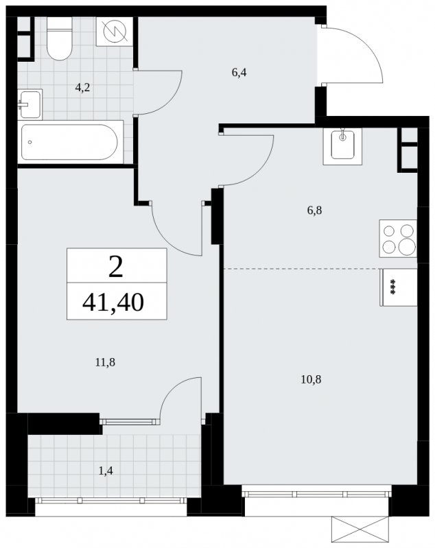 2-комнатная квартира (евро) с полной отделкой, 41.4 м2, 5 этаж, сдача 2 квартал 2025 г., ЖК Бунинские кварталы, корпус 1.1 - объявление 1834198 - фото №1