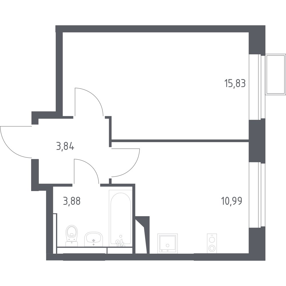 1-комнатная квартира с полной отделкой, 34.54 м2, 2 этаж, сдача 1 квартал 2025 г., ЖК Алхимово, корпус 15 - объявление 2138971 - фото №1