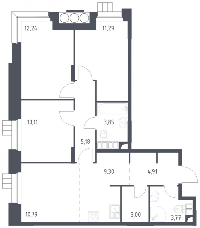 4-комнатные апартаменты с полной отделкой, 74.44 м2, 11 этаж, сдача 1 квартал 2023 г., ЖК Тропарево Парк, корпус 1.1 - объявление 1671931 - фото №1