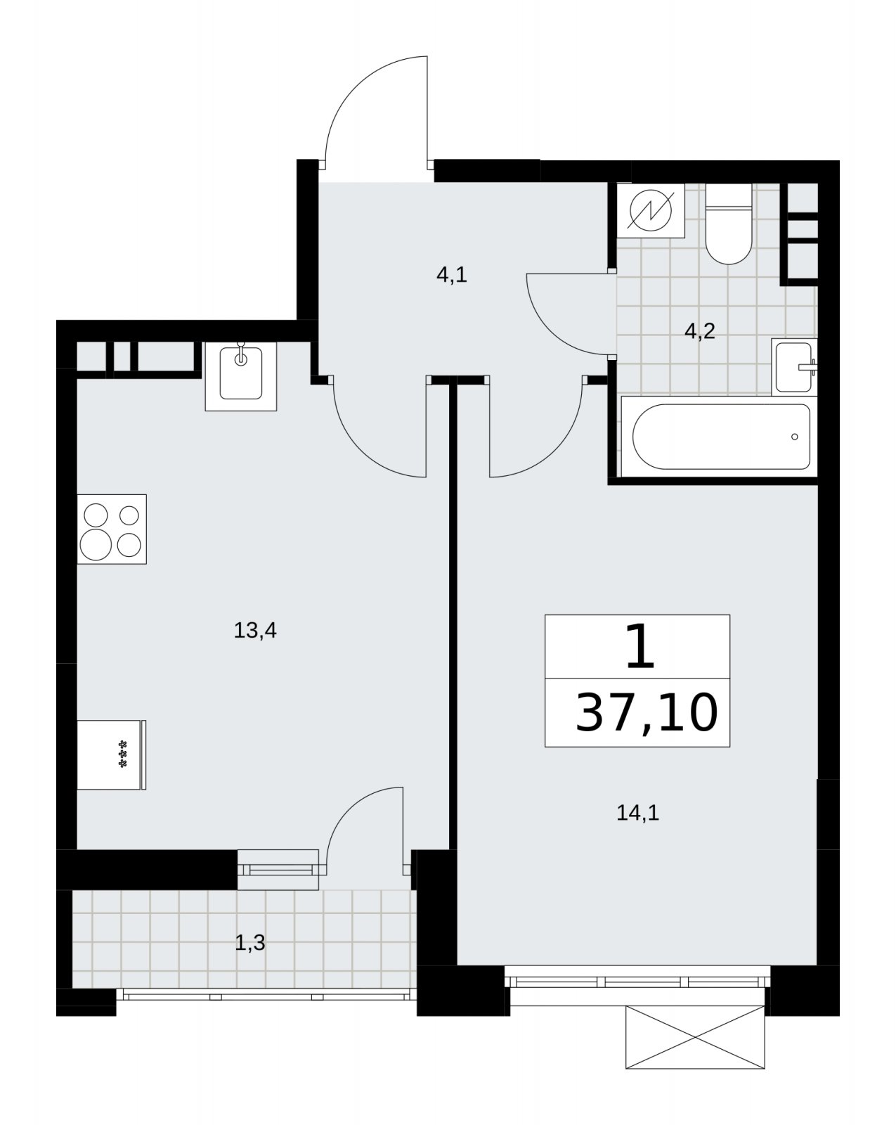 1-комнатная квартира с частичной отделкой, 37.1 м2, 7 этаж, сдача 4 квартал 2025 г., ЖК Скандинавия, корпус 28.4 - объявление 2202610 - фото №1