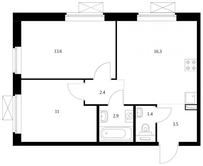 2-комнатная квартира с полной отделкой, 51.1 м2, 6 этаж, сдача 4 квартал 2023 г., ЖК Большая Академическая 85, корпус 2.2 - объявление 1689071 - фото №1