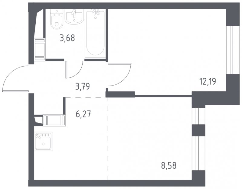 2-комнатная квартира с полной отделкой, 34.51 м2, 14 этаж, сдача 3 квартал 2023 г., ЖК Люберцы, корпус 66 - объявление 1650366 - фото №1