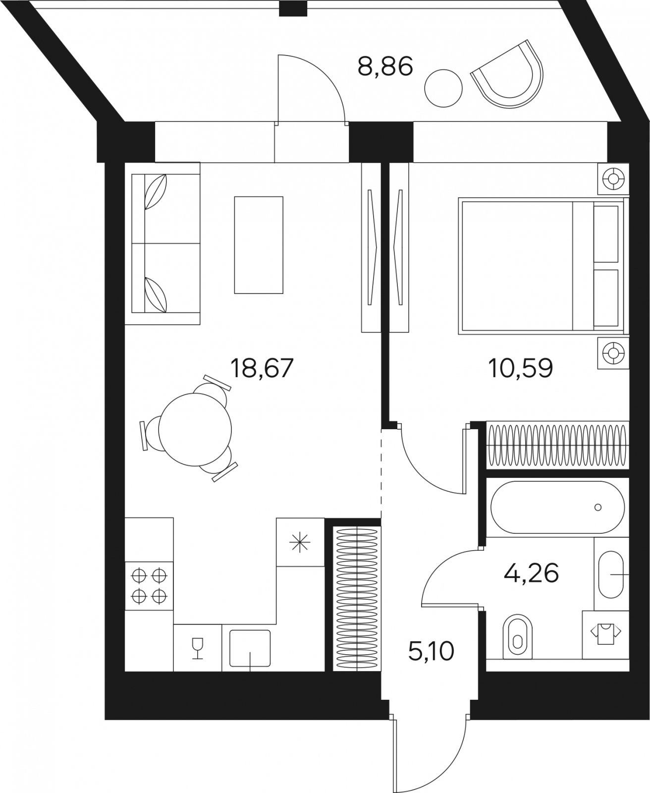 1-комнатная квартира без отделки, 43.05 м2, 6 этаж, сдача 4 квартал 2024 г., ЖК FØRST, корпус 2 - объявление 2249633 - фото №1