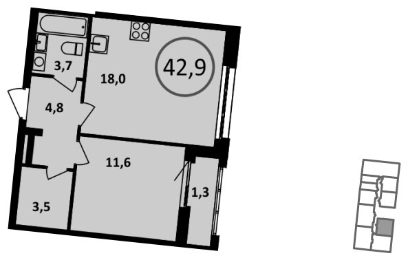 1-комнатная квартира с частичной отделкой, 42.9 м2, 4 этаж, сдача 1 квартал 2023 г., ЖК Испанские кварталы, корпус 5.5 - объявление 1448500 - фото №1