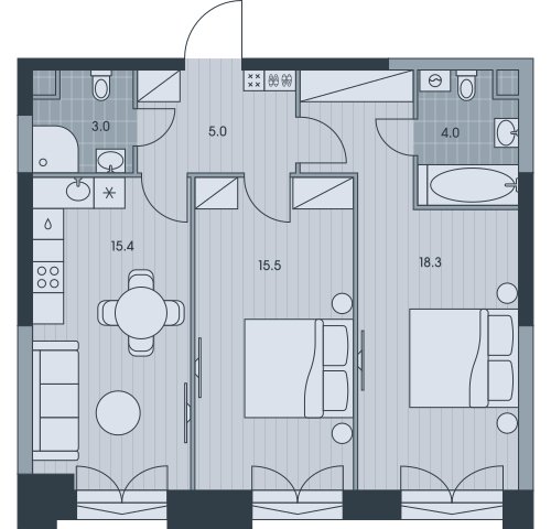 3-комнатная квартира без отделки, 61.2 м2, 4 этаж, сдача 3 квартал 2025 г., ЖК EVER, корпус 6 - объявление 2377058 - фото №1