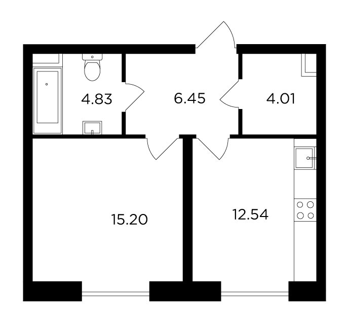 1-комнатная квартира с частичной отделкой, 43.03 м2, 13 этаж, дом сдан, ЖК FORIVER, корпус 8 - объявление 2371309 - фото №1
