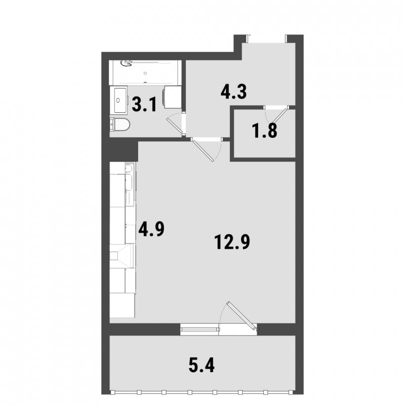 Студия с частичной отделкой, 28.6 м2, 3 этаж, дом сдан, ЖК ФоРест, корпус 2 - объявление 1884131 - фото №1