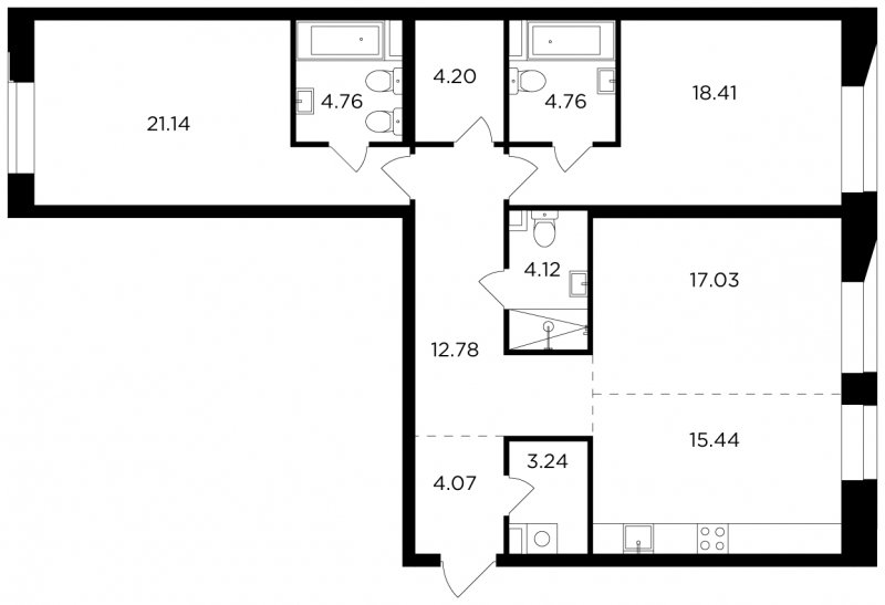 3-комнатная квартира без отделки, 109.95 м2, 11 этаж, сдача 4 квартал 2023 г., ЖК FORIVER, корпус 3 - объявление 1748154 - фото №1