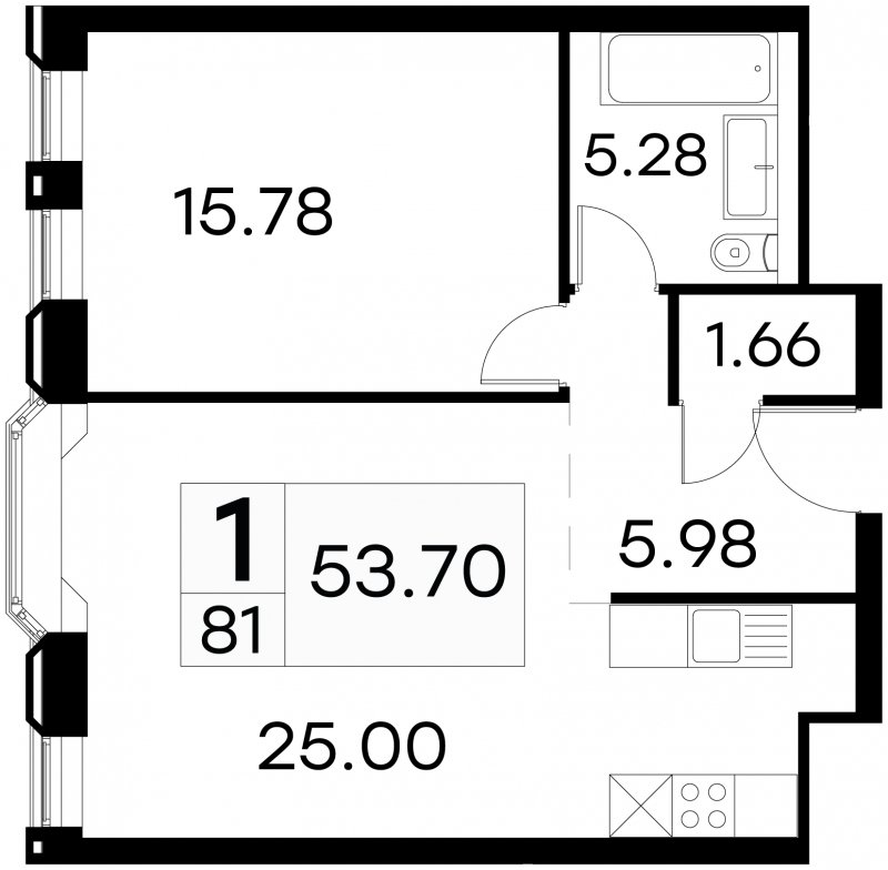 1-комнатные апартаменты с частичной отделкой, 53.7 м2, 8 этаж, сдача 3 квартал 2024 г., ЖК GloraX Aura Белорусская, корпус 1 - объявление 1708737 - фото №1