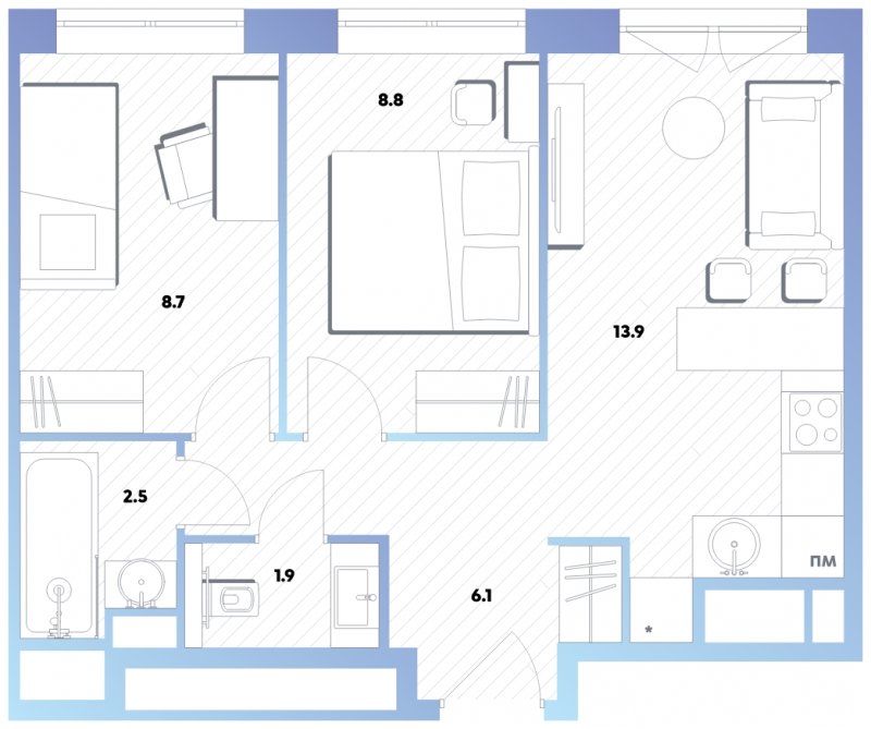 2-комнатная квартира с полной отделкой, 41.9 м2, 14 этаж, дом сдан, ЖК balance, корпус 2 - объявление 1886957 - фото №1