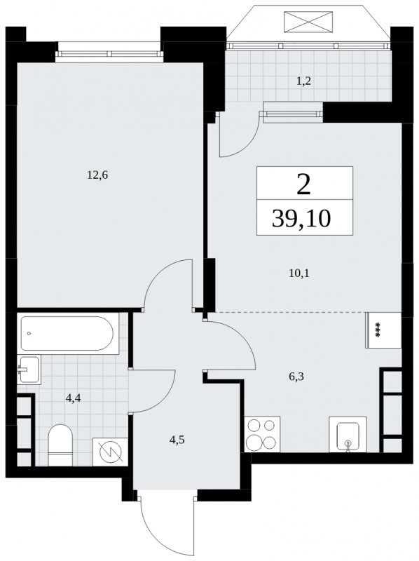 2-комнатная квартира (евро) без отделки, 39.1 м2, 14 этаж, сдача 1 квартал 2025 г., ЖК Бунинские кварталы, корпус 1.3 - объявление 1834901 - фото №1