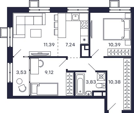 2-комнатная квартира без отделки, 55.88 м2, 27 этаж, сдача 2 квартал 2025 г., ЖК Квартал Тетрис, корпус "Квартал Тетрис 2.2" - объявление 2376873 - фото №1
