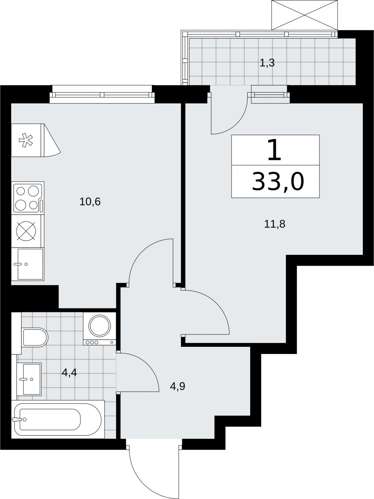 1-комнатная квартира без отделки, 33 м2, 5 этаж, сдача 2 квартал 2026 г., ЖК Бунинские кварталы, корпус 7.3 - объявление 2313661 - фото №1