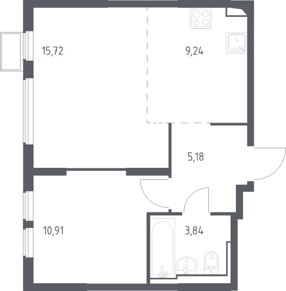 2-комнатная квартира с полной отделкой, 44.9 м2, 13 этаж, сдача 4 квартал 2024 г., ЖК Остафьево, корпус 15 - объявление 2068073 - фото №1