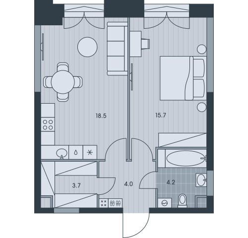 2-комнатная квартира без отделки, 46.1 м2, 5 этаж, сдача 3 квартал 2025 г., ЖК EVER, корпус 4 - объявление 2377056 - фото №1