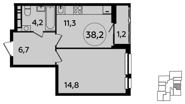 1-комнатная квартира без отделки, 38.2 м2, 17 этаж, сдача 1 квартал 2024 г., ЖК Южные сады, корпус 1.3 - объявление 1512374 - фото №1