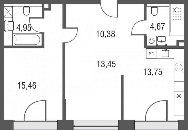 2-комнатная квартира без отделки, 62.66 м2, 16 этаж, сдача 3 квартал 2023 г., ЖК AFI Park Воронцовский, корпус 1 - объявление 1972990 - фото №1