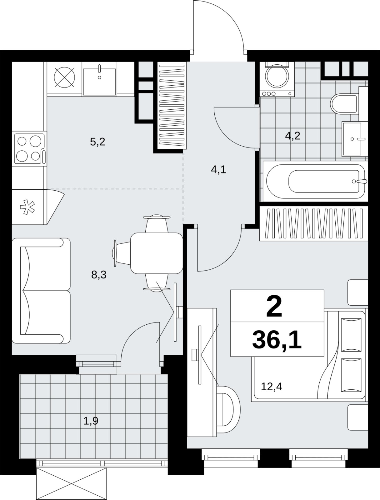 2-комнатная квартира (евро) без отделки, 36.1 м2, 13 этаж, сдача 4 квартал 2026 г., ЖК Скандинавия, корпус 2.18.2.6 - объявление 2351817 - фото №1