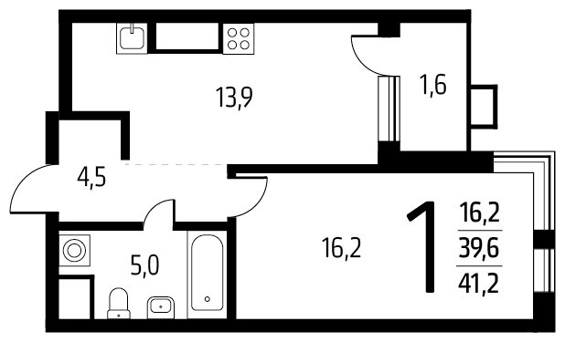 1-комнатная квартира с полной отделкой, 41.2 м2, 6 этаж, дом сдан, ЖК Новые Ватутинки. Центральный, корпус 9/1/1.1 - объявление 1674266 - фото №1