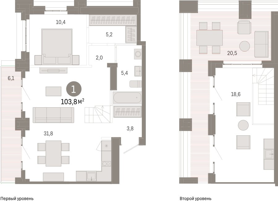 1-комнатная квартира 103.8 м2, 7 этаж, сдача 3 квартал 2026 г., ЖК Квартал Метроном, корпус 1 - объявление 2330834 - фото №1