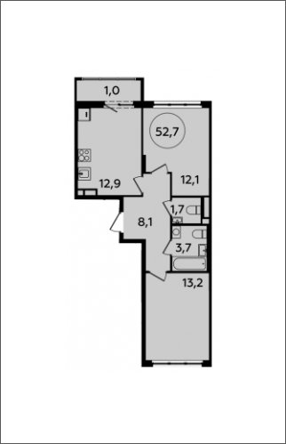 2-комнатная квартира с полной отделкой, 52.7 м2, 7 этаж, сдача 2 квартал 2024 г., ЖК Испанские кварталы, корпус 8.1 - объявление 1633360 - фото №1