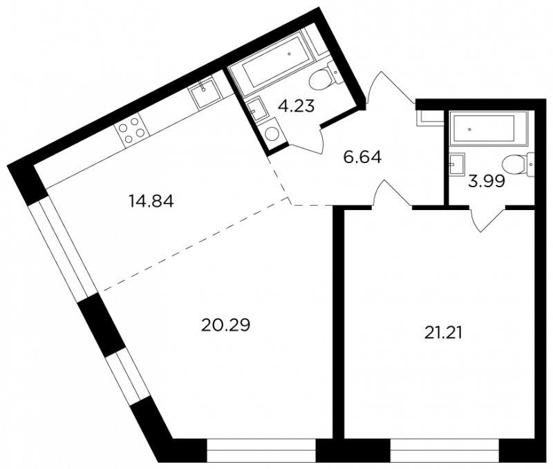 2-комнатная квартира без отделки, 71.2 м2, 9 этаж, сдача 4 квартал 2023 г., ЖК FORIVER, корпус 3 - объявление 1879959 - фото №1