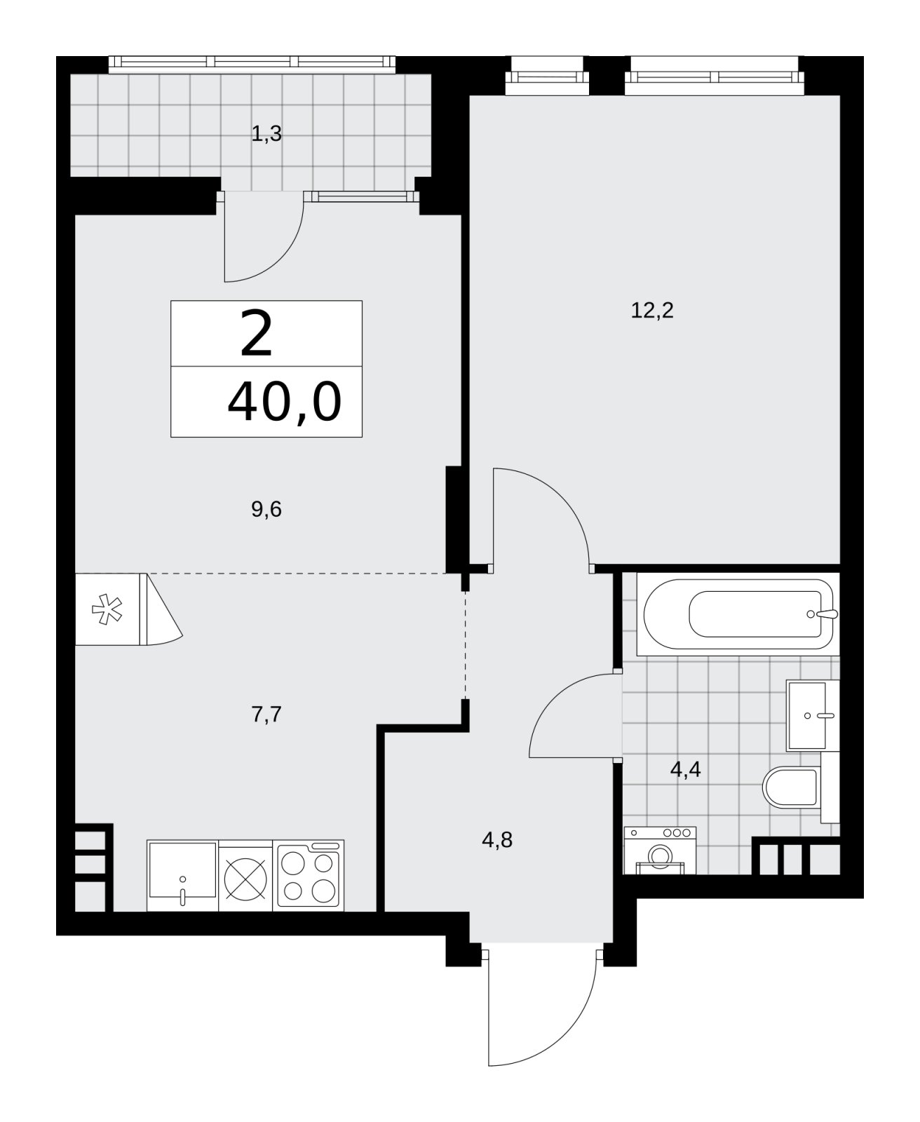 2-комнатная квартира (евро) с полной отделкой, 40 м2, 5 этаж, сдача 2 квартал 2026 г., ЖК Деснаречье, корпус 4.8 - объявление 2265275 - фото №1