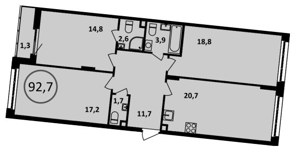 3-комнатная квартира с частичной отделкой, 92.7 м2, 2 этаж, сдача 1 квартал 2023 г., ЖК Испанские кварталы, корпус 5.5 - объявление 1448489 - фото №1