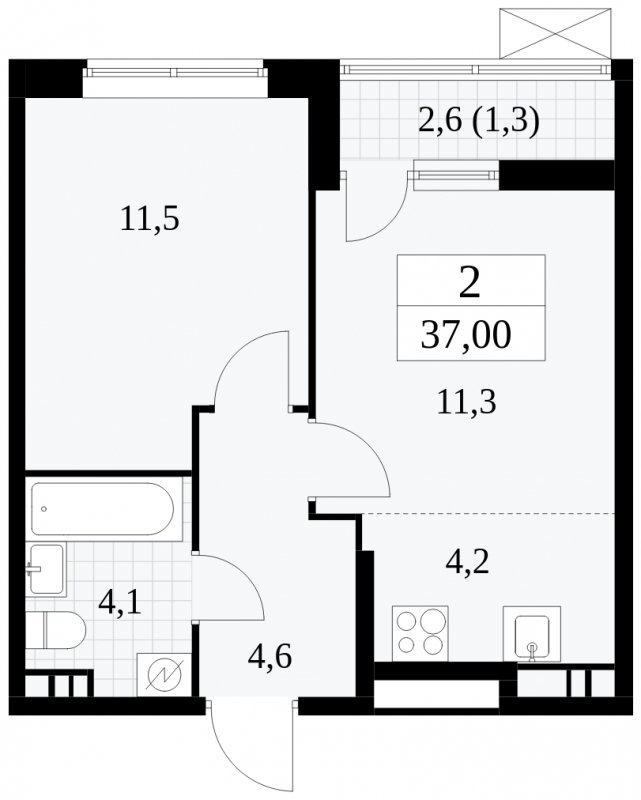 2-комнатная квартира (евро) без отделки, 37 м2, 5 этаж, сдача 1 квартал 2025 г., ЖК Прокшино, корпус 5.2.1 - объявление 1750959 - фото №1
