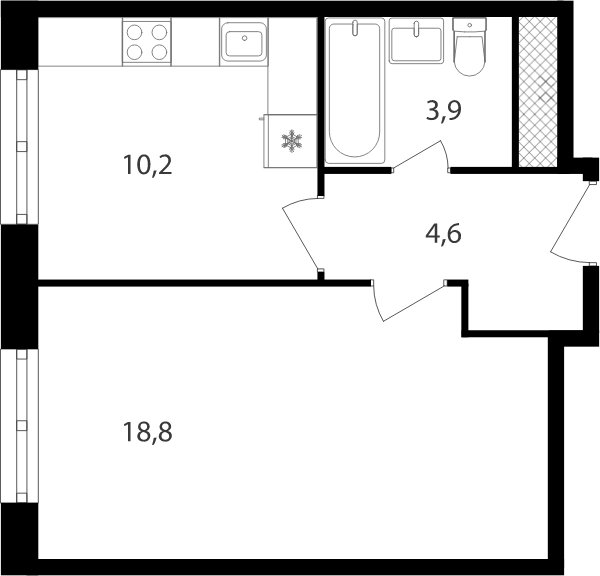 1-комнатная квартира без отделки, 37.6 м2, 19 этаж, дом сдан, ЖК Михалковский, корпус 1 - объявление 2104062 - фото №1