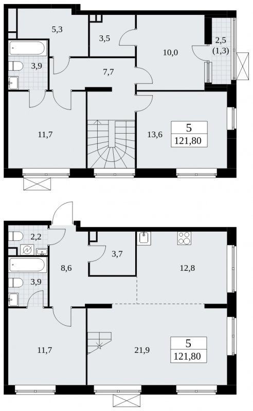 5-комнатная квартира (евро) без отделки, 121.8 м2, 2 этаж, сдача 1 квартал 2025 г., ЖК Прокшино, корпус 5.1.3 - объявление 1810859 - фото №1