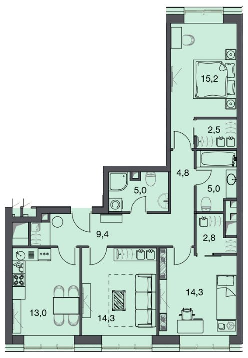 3-комнатная квартира с частичной отделкой, 87.6 м2, 4 этаж, дом сдан, ЖК Фили Сити, корпус 3 - объявление 1715296 - фото №1